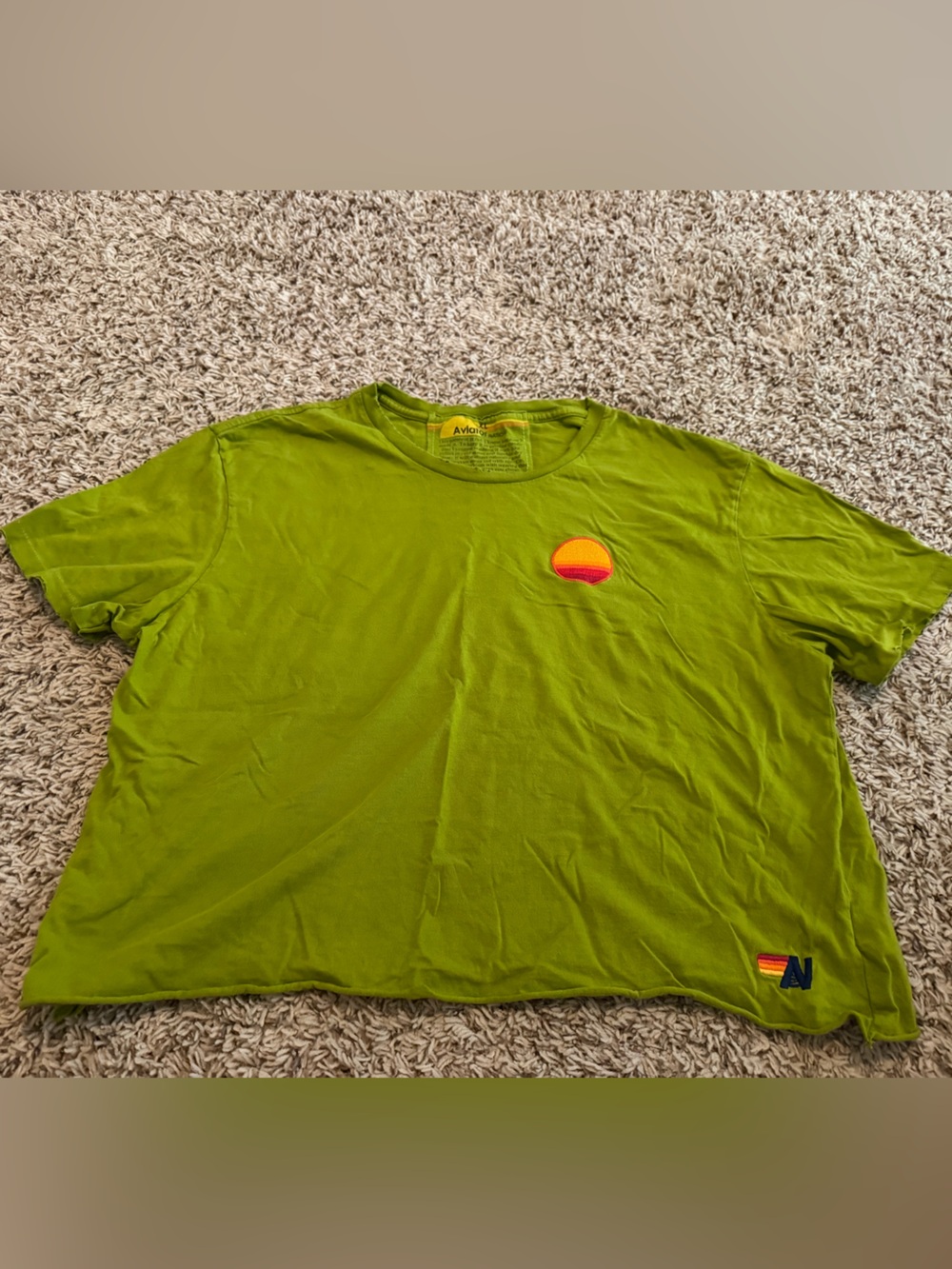 Aviator Nation Lime Green Short Sleeve Tee with Sunset Patch